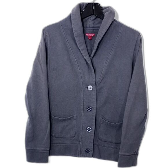Merona Sweatshirt Size Medium Gray Button Up with Pockets #025 - Picture 3 of 7